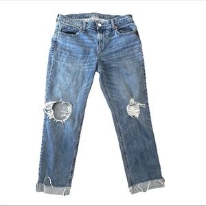 Old Navy Jeans Size 4 Blue Denim Boyfriend Distressed Mid Rise Crop